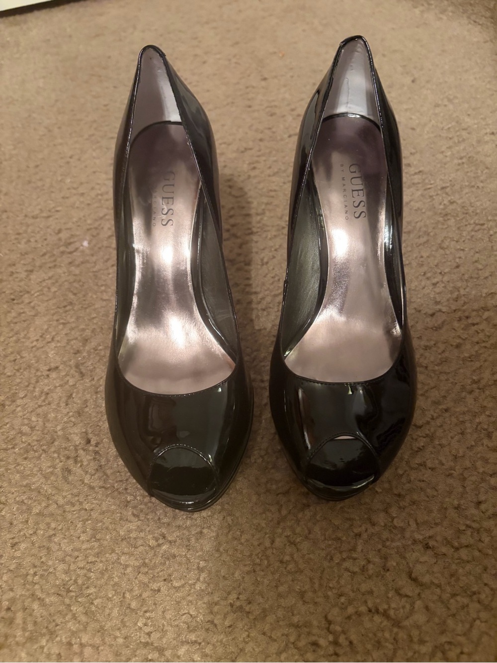 Guess by Marciano Black Patent Peep-Toe Pumps